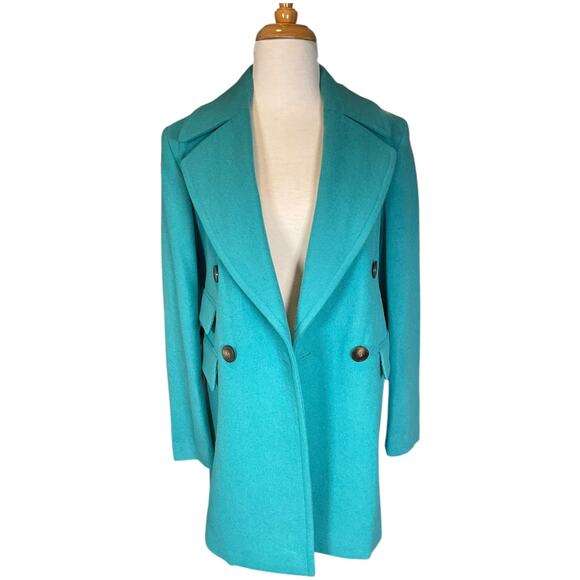 Halogen x Atlantic-Pacific Aqua Wool Blend Coat Size S | Double Breasted Chic - Picture 5 of 12